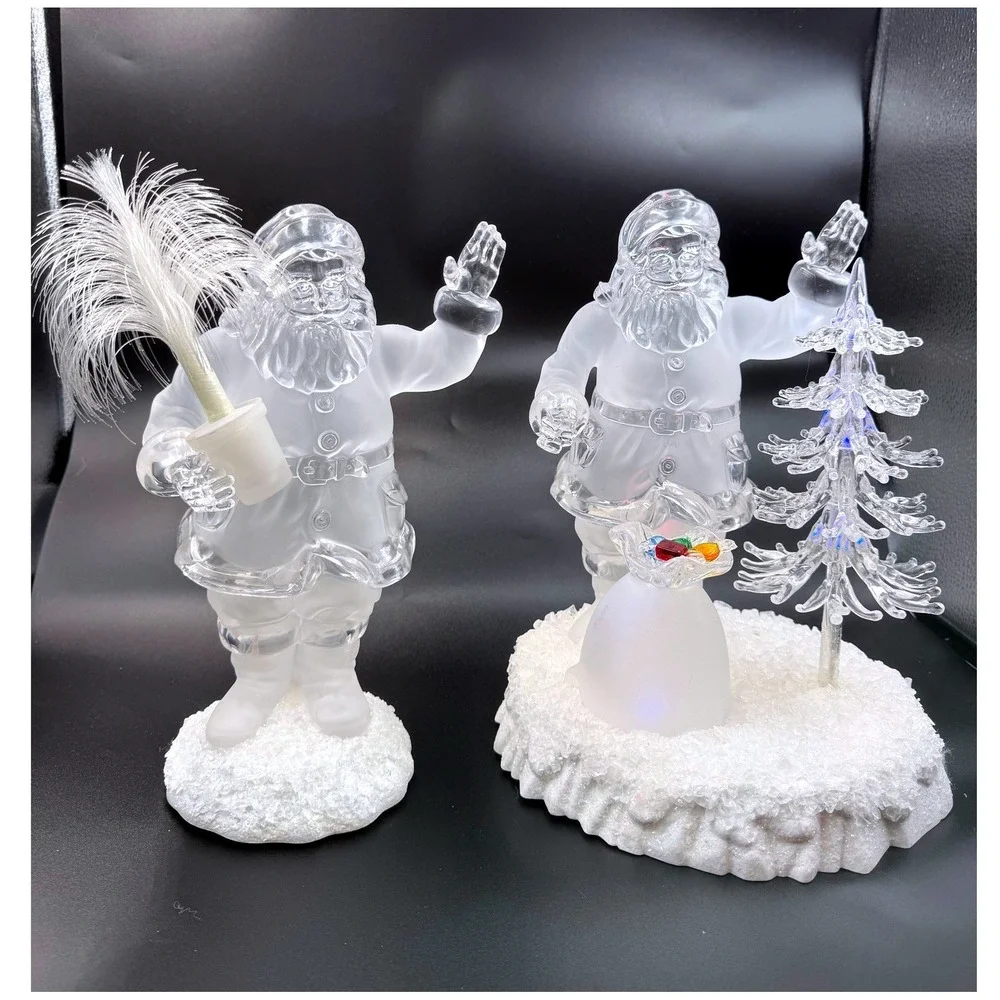 Heritage Mint Frosted Acrylic Santa Claus Color Changing LED Light Up Figurines